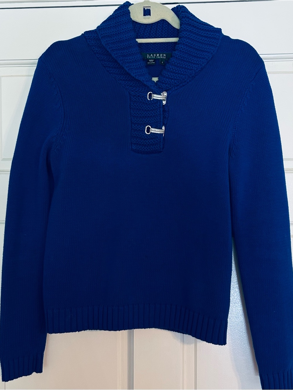 Lauren Ralph Lauren Cobalt Blue Shawl Collar Toggle Pullover Sweater Small
